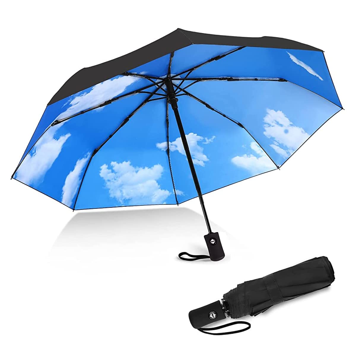 PALAY Automatic Folding Travel Umbrella Windproof Strong 8 Ribs UV Protection Black Compact Umbrella for Women, Lightweight 3-fold Umbrella with Polyester Coating for Travel (Sky) PALAY Automatic Folding Travel Umbrella Windproof Strong 8 Ribs UV Protection Black Compact Umbrella for Women, Lightweight 3-fold Umbrella with Polyester Coating for Travel (Sky)